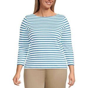 Lands' End Women's Mariner Jersey Boatneck Top, Blue, Large